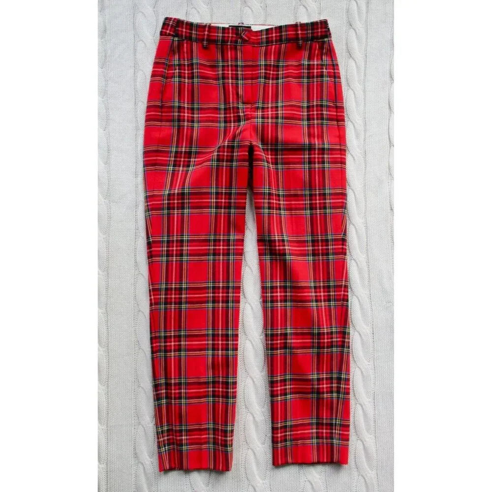 J. CREW High Rise Cameron Stewart Tartan Christmas Slim Wool Blend Pants, Size 2 - Picture 1 of 9